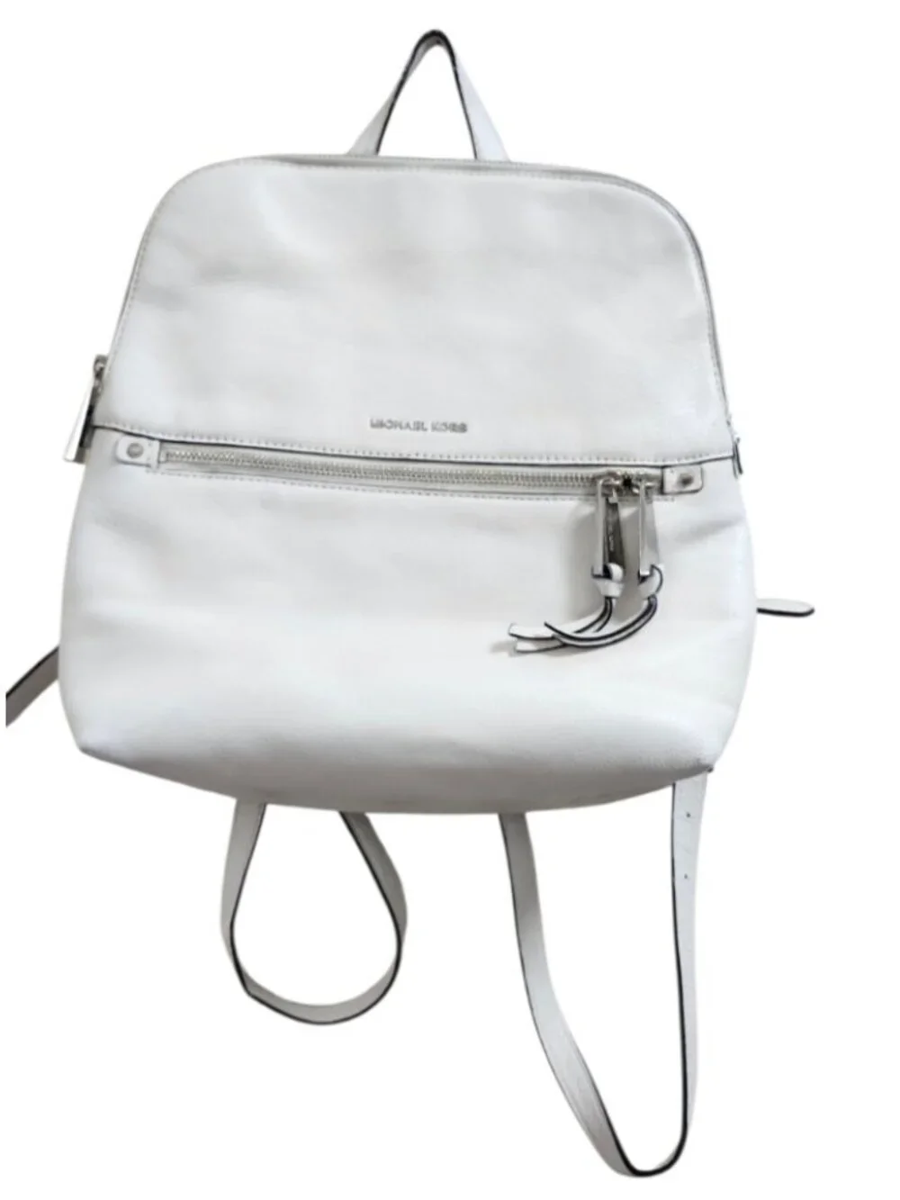 Michael Kors White Leather Backpack Women MK Gold Hardware Medium Travel Work
